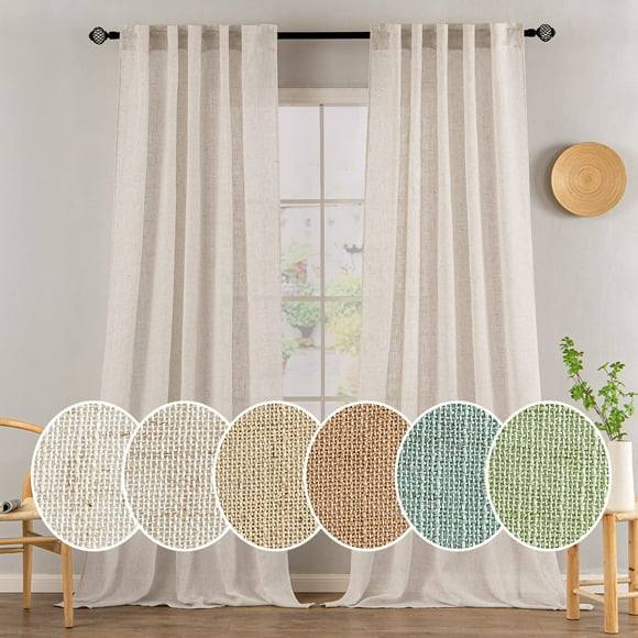 MIULEE Rideaux en Lin Blanc Naturel 90 Pouces de Long Ensemble de 2 Panneaux pour Chambre Salon, Draperies de Fenêtre en Lin Doux Épais Texturé Semi-Transparents Filtrant la Lumière