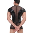 thumbnail image 1 of Disfraz de striptease para discoteca, camiseta de manga corta de piel sintética, camiseta de malla H translúcida, ropa interior sexy de charol, 1 of 4