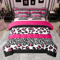 Manfei Animal Cheetah Zebra Print 7-Piece Twin Bedding Sets for Teens,Purple Lines Bedding Comforter Set,Black Pink Breathable Sheet Sets,Geometric Stripes Home Decor,Reversible