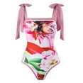 thumbnail image 2 of Jacenvly One Piece Swimsuits for Women Clearance Cozy Sleeveless Floral Boat Neck Surfing Swimwear Soft Ladies Fashion Retro Flower Print Fitting Bikini Women'S Piece Swimsuit Pink, 2 of 7