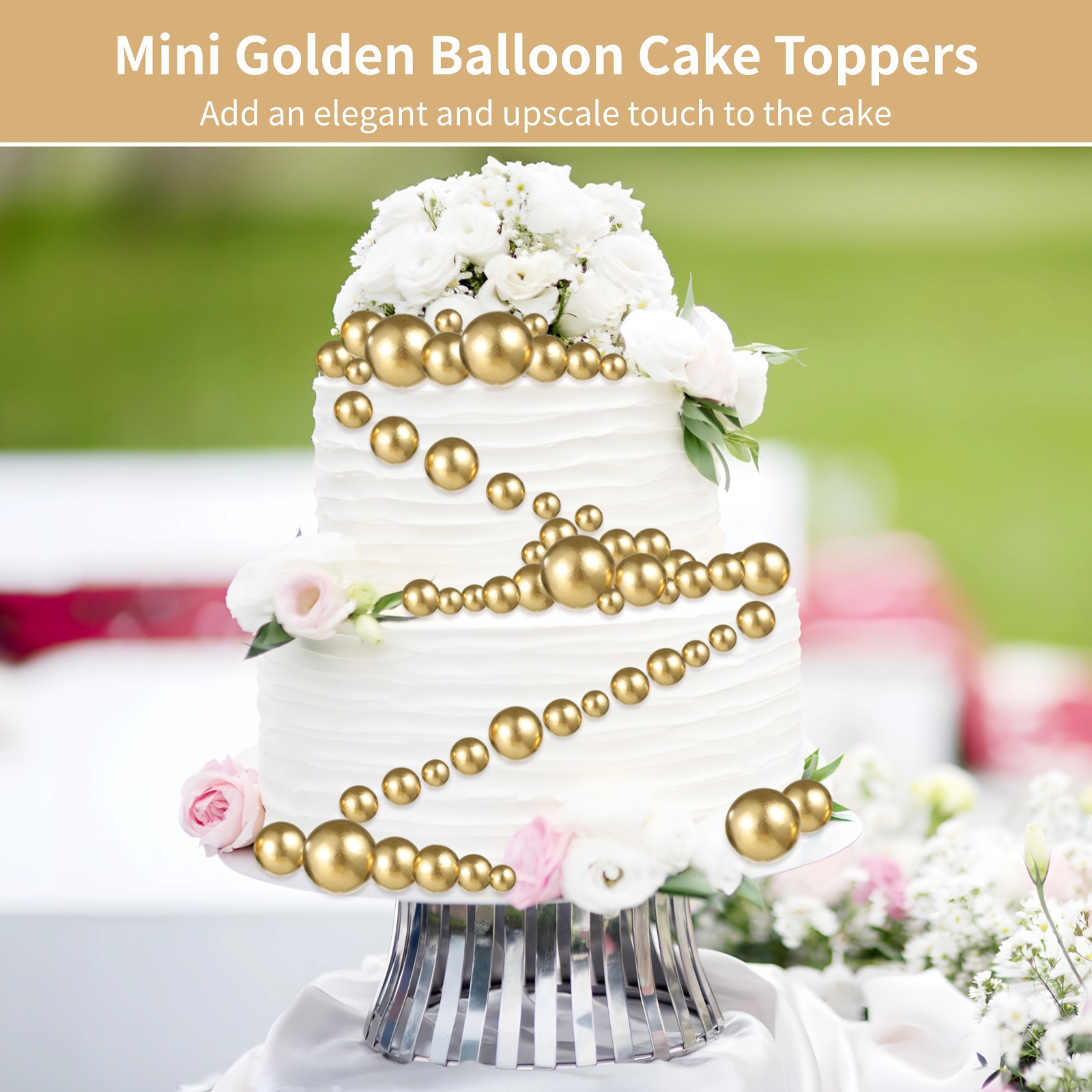 324 Pcs Gold Ball Cake Toppers - Mini Balloons Cake Toppers | Assorted Size Balls Cupcake Decorations, Plastic Food-Safe Globose DIY Cake Insert Topper for Wedding Birthday Shower Anniversary
