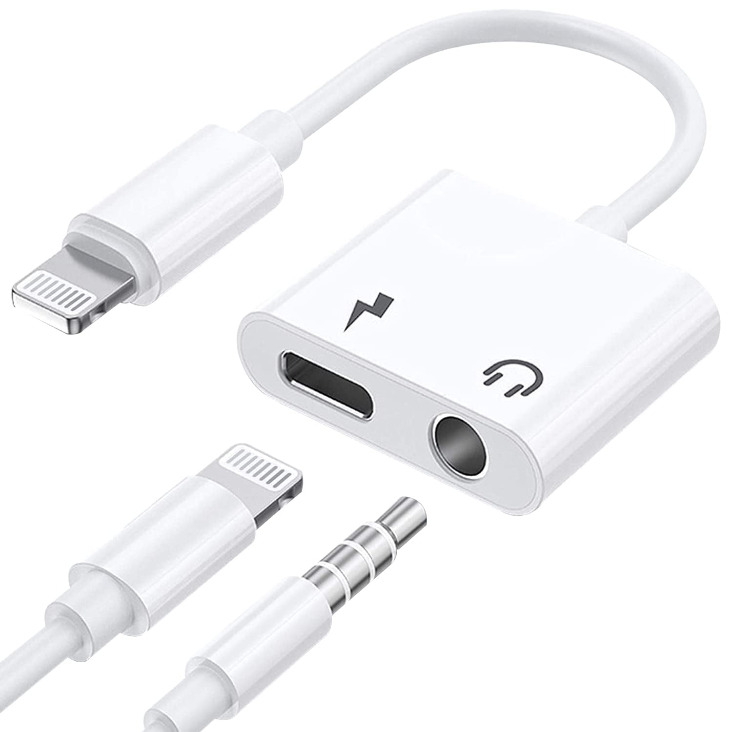 Apple MFi Certified] Adaptateur Lightning Vers 3.5mm Jack, 2 En 1 Adaptateur Casque PD 60W Charge Rapide Hi-Res Audio Charge Adaptateur Câble Pour IPhone 14/13/12/11/X/8/Pad/i-OS