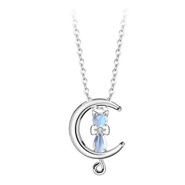 Collar De Plata 925 Gato Y Luna Malubero Malu1772