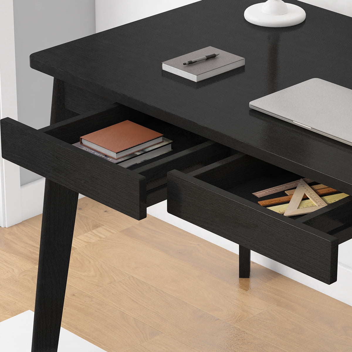 KULAGAGA Home Office 39.4"*21.7" Study Writing Table, PC Computer Desk Workstation with 2 Drawer, Black