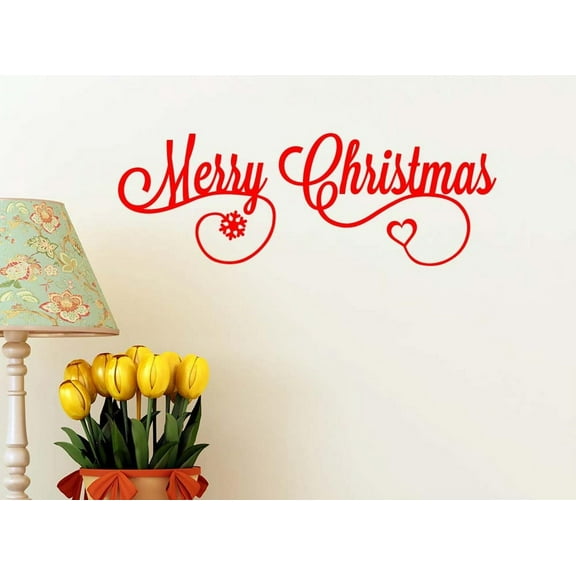Merry Christmas RED Holiday Door Sticker Calligraphy Wall Snowman Decal Art Decor Motivational Inspirational Wall Sticker Decorative Lettering