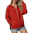 thumbnail image 2 of FASHOFT Full Zip Up Hoodies for Women Lightweight Oversized Sweatshirts with Pockets Long Sleeve Thin Casual Hooded Jackets Red S, 2 of 3