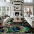 thumbnail image 3 of Peacock Feather Area Rugs 5'x8', Washable Small Throw Rugs for Classroom Bedroom, Teal Blue Bird Feather Modern Art Printed Indoor Outdoor Rug Non-Slip Low Pile Carpet Runner Reversible Floor Mats, 3 of 8