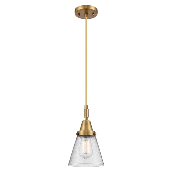 447-1P-BB-G64 Innovations Lighting Cone - 1 Light Cord Hung Mini Pendant-6.25 Inch Wide and 9.13 Inch Tall-Brushed Brass Finish-Seedy Glass Color