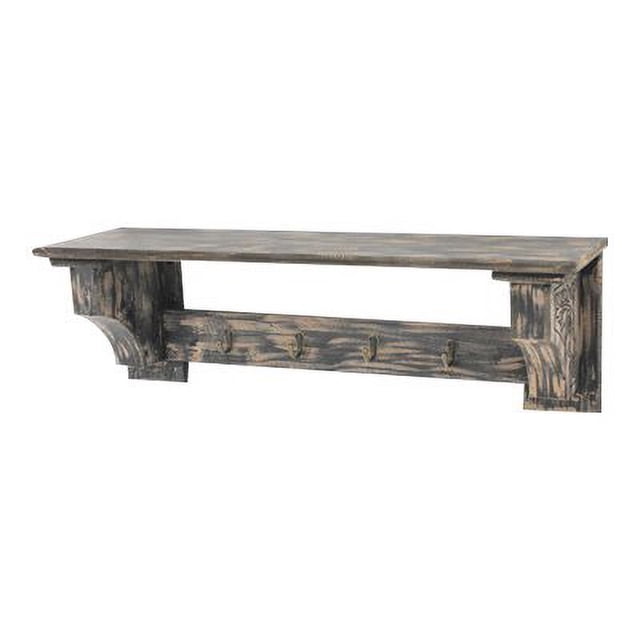 Benzara - Hanging shelf - 4 hooks - wood - distressed black