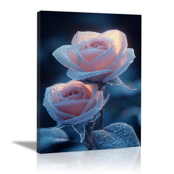 Frosted Pink Rose Canvas Wall Art,Modern Floral Prints for Living Room Bedroom Bathroom Home Decor,Framed Ready to Hang-12"L x 8"W