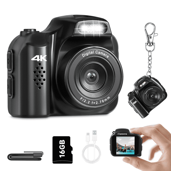 Saneen Mini Pocket Digital Camera 4K 64MP Keychain Camera with 1.54" LCD Screen Portable Video Recorder with 16GB Card for Kids Birthday Gifts