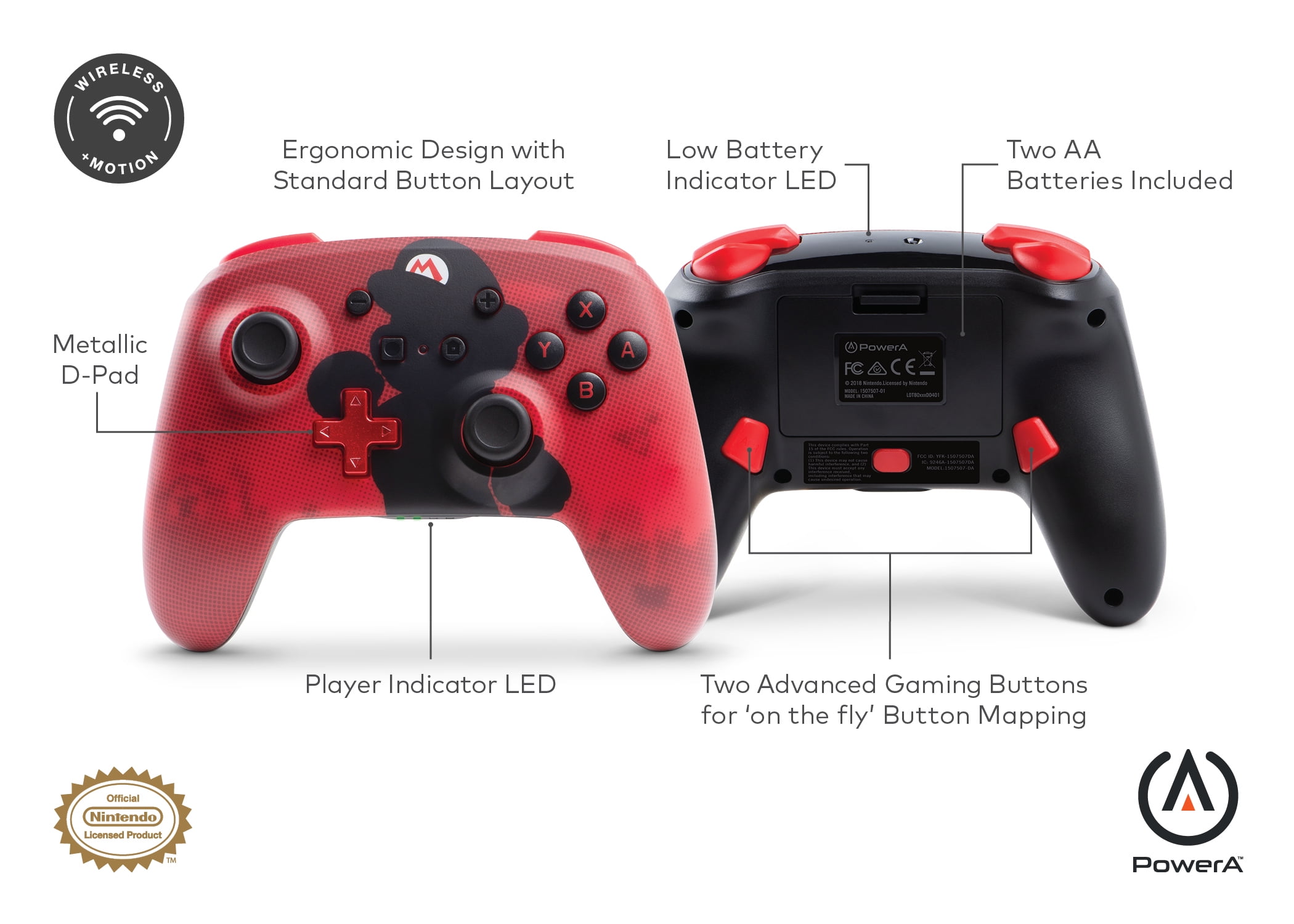 PowerA Enhanced Wireless Controller for Nintendo Switch Mario