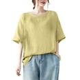 thumbnail image 3 of Fanxing Ladies Plus Size Tunic Tops Green Elbow Sleeve Tshirts Loose Fitting Blouses Dressy Casual Vacation Tunic Tops, 3 of 6