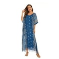 thumbnail image 4 of Beautybatik Teal blue Boho Flora Printed Women Plus Size Kaftan Kimono Loungewear Maxi Long Dress 3X, 4 of 5