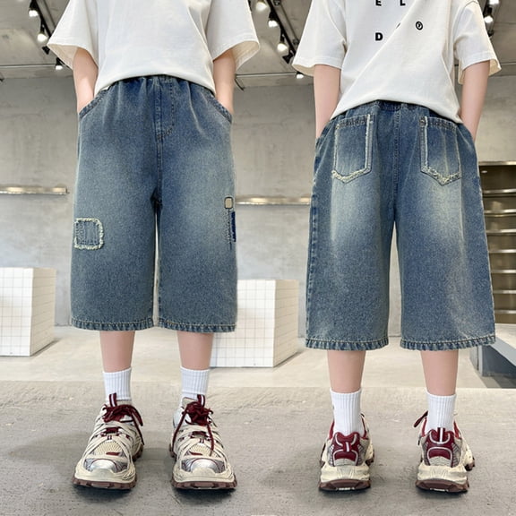 Jeans Baggy Classic Wide Leg Denim Shorts with Pocket Baggy Jorts 13-14 Years