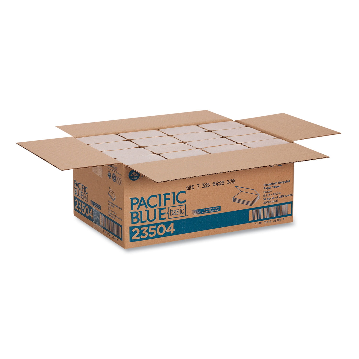 Georgia-Pacific Pacific Blue Basic S-Fold Paper Towels, 10 1/4x9 1/4, Brown, 250/Pack, 16 PK/CT (23504)