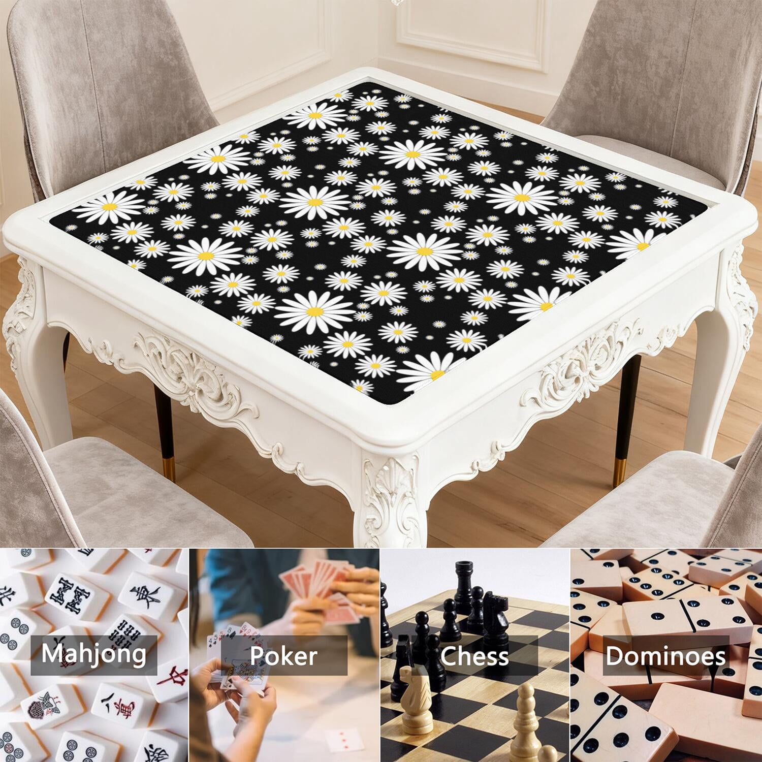 Floral Mahjong Table Surface Mat 31.5x31.5 Inches Rubber Construction Provides Secure Area for Tiles and Game Pieces
