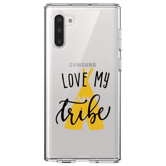 DistinctInk Clear Shockproof Hybrid Case for Samsung Galaxy Note 10 (6.3" Screen) - TPU Bumper Acrylic Back Tempered Glass Screen Protector - Love My Tribe - Yellow Teepee