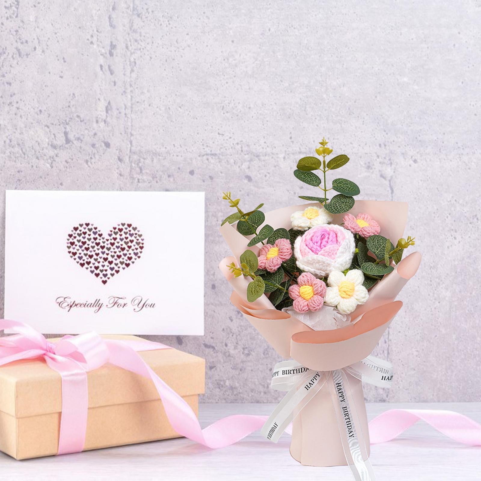 Tongina Crochet Flower Bouquet Knitted Flower Finished Handmade Decorative Artificial Flowers Mother's Day Gift for Teacher' Day Her Pink