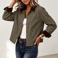 thumbnail image 5 of Perfectbot Women's Short Barn Jacket, Button Down Corduroy Collar Rolled Cuff Coat with Pockets, 5 of 8