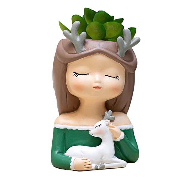 Bearachild Maceta de flores suculentas, maceta creativa con forma de niñas lindas, maceta, jarrón de resina para niñas, maceta de cactus suculenta, Decoración del hogar Verde Bearachild HA026385-01