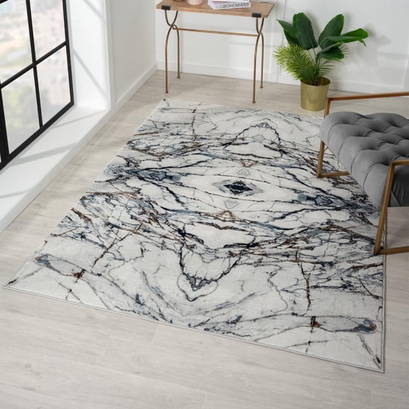 Luxe Weavers Marble Abstract Blue 9x12 Area Rug for Bedroom and Living Room