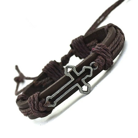Rivet Leather Bangle - Unisex Fashionable Genuine Leather Bangle Cross Pendant Bracelet