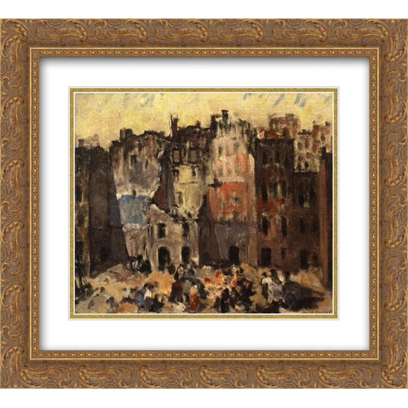 Robert Spencer 2x Matted 22x20 Gold Ornate Framed Art Print 'Torn Out Buildings'