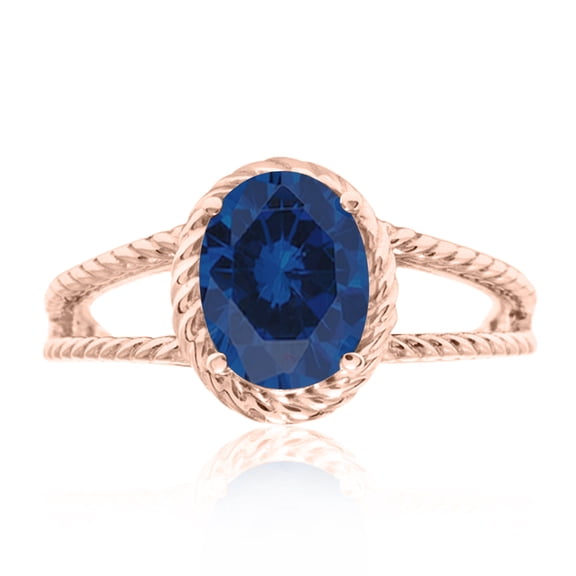 1.25 Carat Created Sapphire Oval Shape Ring In 10K Solid Rose, White & Yellow Gold