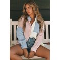 thumbnail image 1 of Chemise Rose Colorblock Froissée avec Poches pour Femmes, 1 of 17
