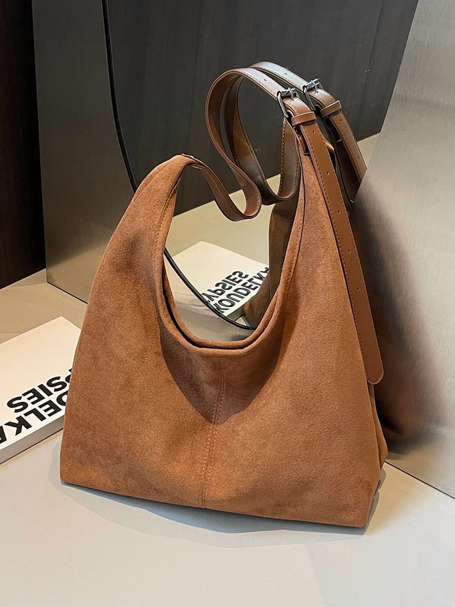 SPEKSEE Women Suede Shoulder Bag Stylish Crossbody Bag Large Capacity Chic Hobo Bag Solid Color Casual Tote Purse Adjustable Strap