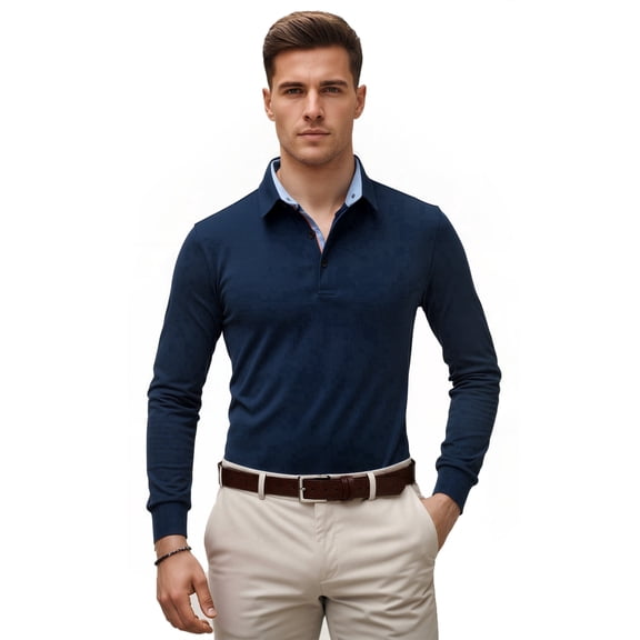SPEEDRUN Men's & Big Polo Shirts with Long Sleeve, Soft Collared Moisture Wicking Shirt, Sizes S-3XL