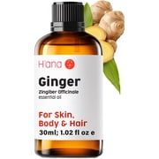 H'ana Ginger Essential Oil for Hair, Skin, Diffusers, Aromatherapy, and Massage - With a Spicy, Gingery Smell (1 Fl Oz)