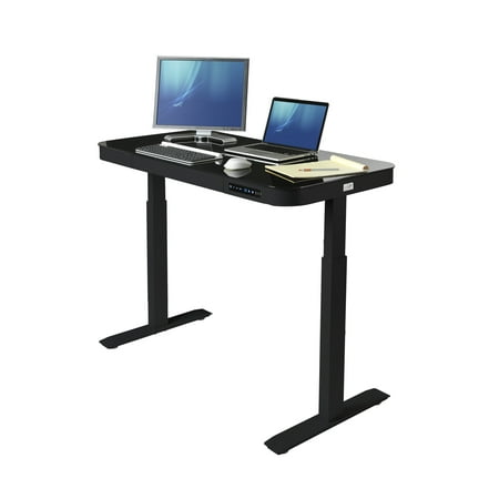 Bar Height Glass Seville Classics AIRLIFT® Tempered Glass Electric Standing Desk Dual 2.4A USB Charging Port and 3 Memory Buttons Height Display (Max. Height 47