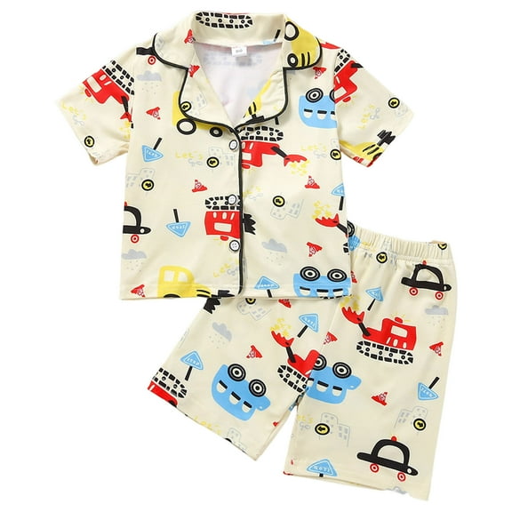 Summer Boys Girls Pajamas Set Short Sleeve Cartoon Prints Tops Shorts Sleepwear Outfits Pajamas Clothes 2 Pajamas