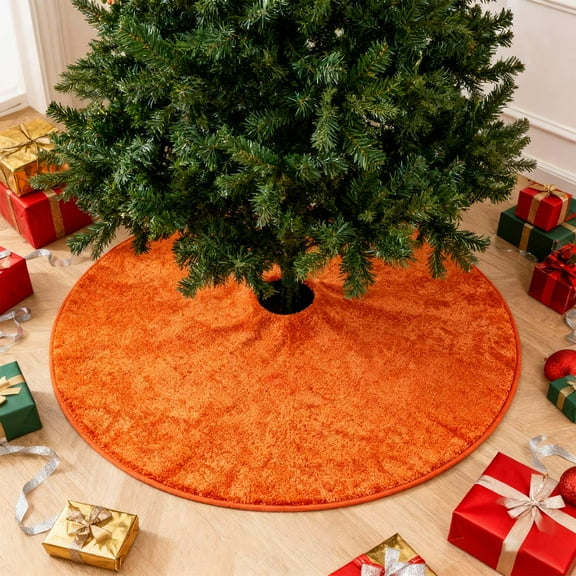 YIFUNIN 38cm Christmas Tree Skirt with Sequins for Festive Party Supplies, Holiday Home Decoration Xmas Tree Skirt in Orange