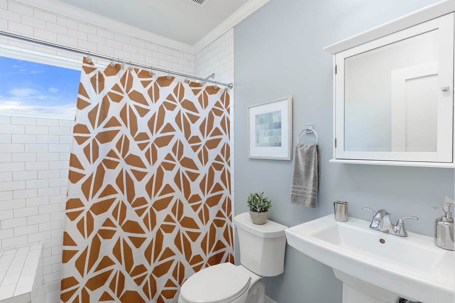 Simply Daisy 70" W x 73" L Kaleidoscope Graffiti Polyester Shower Curtain, Caramel [1 Ct]