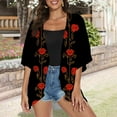 thumbnail image 5 of Women's Casual F Fashion Print Lightweight And Comfortable Beach Vacation Chiffon Cardigan Sun Cardigan Short Sleeve Cardigan Boyfriend Sweater for Women Lace Cardigan Pregnancy Sweaters for Women, 5 of 6