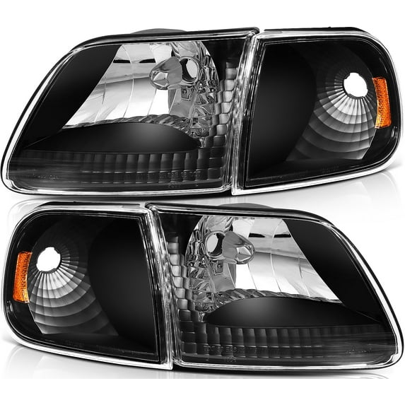 CCIYU Headlights Assembly 3L3Z13008DA Black Housing Amber Reflector Clear Lens Headlamps For Ford Expedition 97-02 For Ford For F-150 97-03 For Ford For F-150 Heritage 2004 For Ford For F-250 97-99