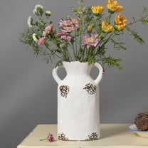 Quoowiit White Ceramic Rustic Vase with 2 Handles, 7.87 Inch Boho Flower Farmhouse Vases Decorative Terracotta Vase for Living Room Decor