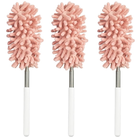 Topboutique Mini Duster for Cleaning Retractable Duster Bendable Hand Dusters with Extension Pole Cleaning Brushes Small Washable Duster for Home Furniture Ceiling Fan Car Interior,3 Pcs Pink
