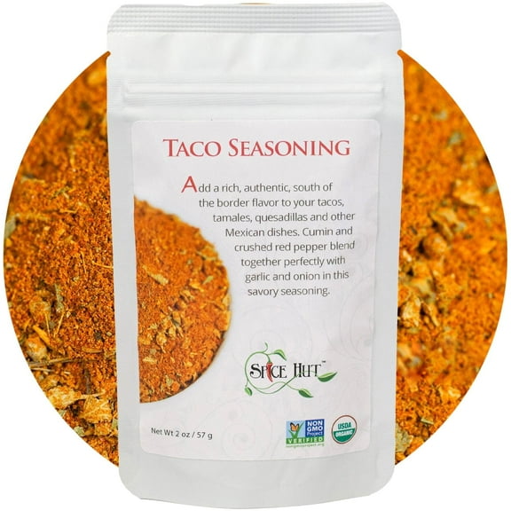 The Spice Hut - Taco Seasoning Mix - Organic, Salt-Free Seasoning - Spice Blend for Cooking Carne Asada, Beef, Chicken, Vegan, Gluten-Free, Keto -NO MSG- 2oz Resealable Pouch