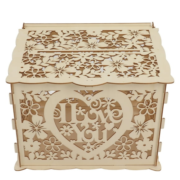 Boîte en Bois de Bricolage, Bonne Boîte de Mariage Creuse de Décoration avec Serrure et Clés pour le Don pour la Fête JM01192 Grand