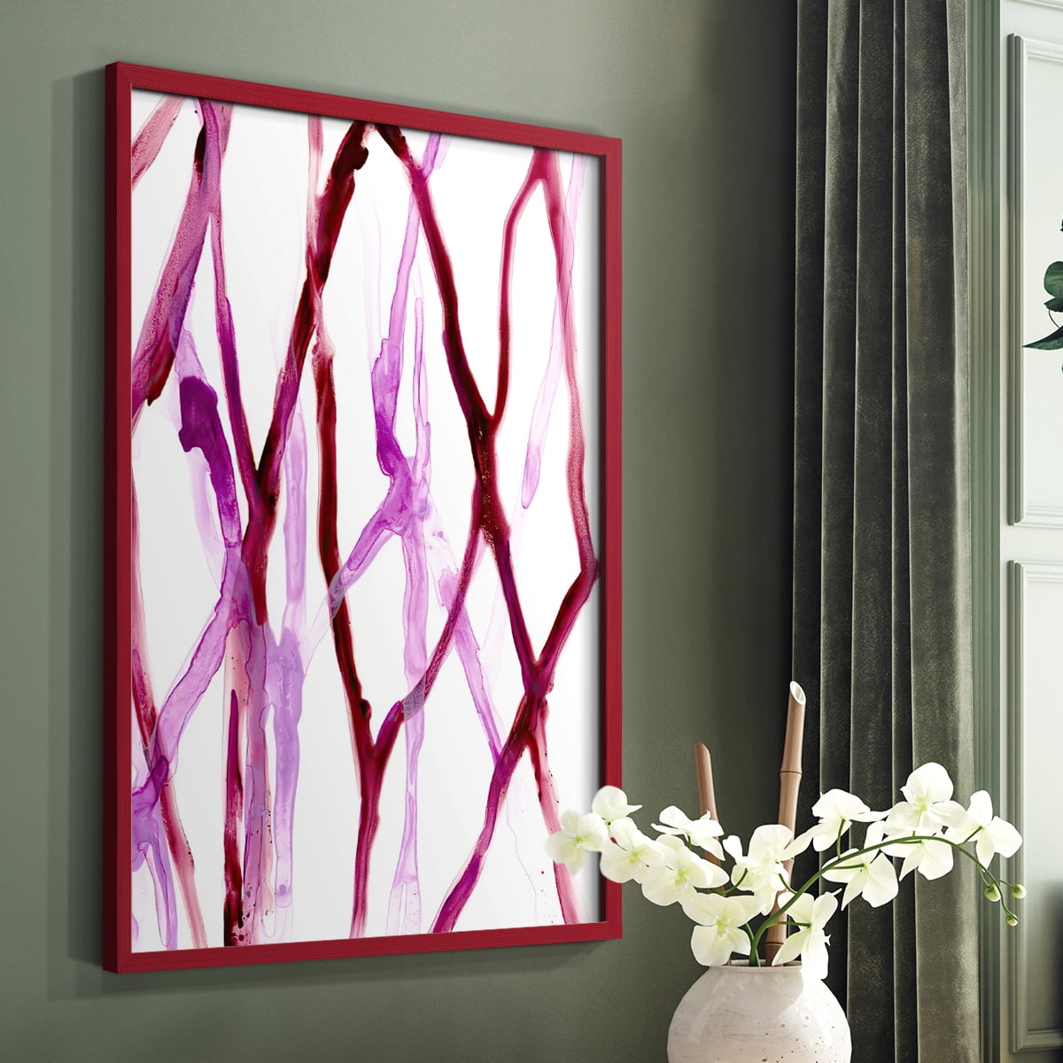 Runnel XVI Framed Print in Red Solid Wood Framed Print No Nail Hanging