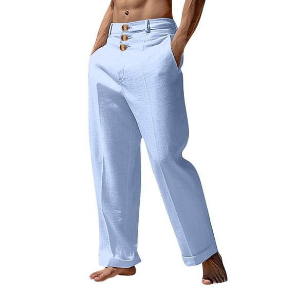 LMOIPLI Mens Palazzo Pants Solid Casual Dressy High Wasited Wide Leg Botton Pants Business Work Comfy Outfits with Pockets Light Blue XXXL