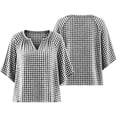 thumbnail image 4 of thefmos Women's V Neck 3/4 Sleeve Plaid Top Loose Fit Lightweight Cute Blouse Casual Fashion Spring Fall Outfitt, Black 3XL, 4 of 7