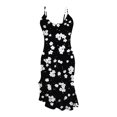 thumbnail image 5 of ICHUANYI Clearance Women Sexy V-Neck Sleeveless Ruffle Low-cut Splicing Printing Slit Sling Dresses(Black, XL) ICHUANYI WER2023081401207, 5 of 5