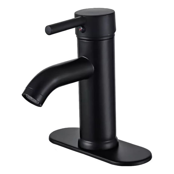 Matte Black Bathroom Faucet – Single Handle Single Hole Sink Faucet with Deck Plate, Stainless Steel Vanity Faucet with Hot & Cold Supply Lines, Modern RV & Bathroom Sink Tap