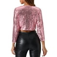 thumbnail image 3 of INSPIRE CHIC Women's Sequin Jacket Sparkly Party Long Sleeve Open Front Crop Shrug Bolero Cardigan, 3 of 6
