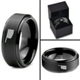 thumbnail image 4 of Tungsten Oklahoma Sooner State Band Ring 8mm Men Women Comfort Fit Black Step Bevel Edge Brushed Polished, 4 of 4